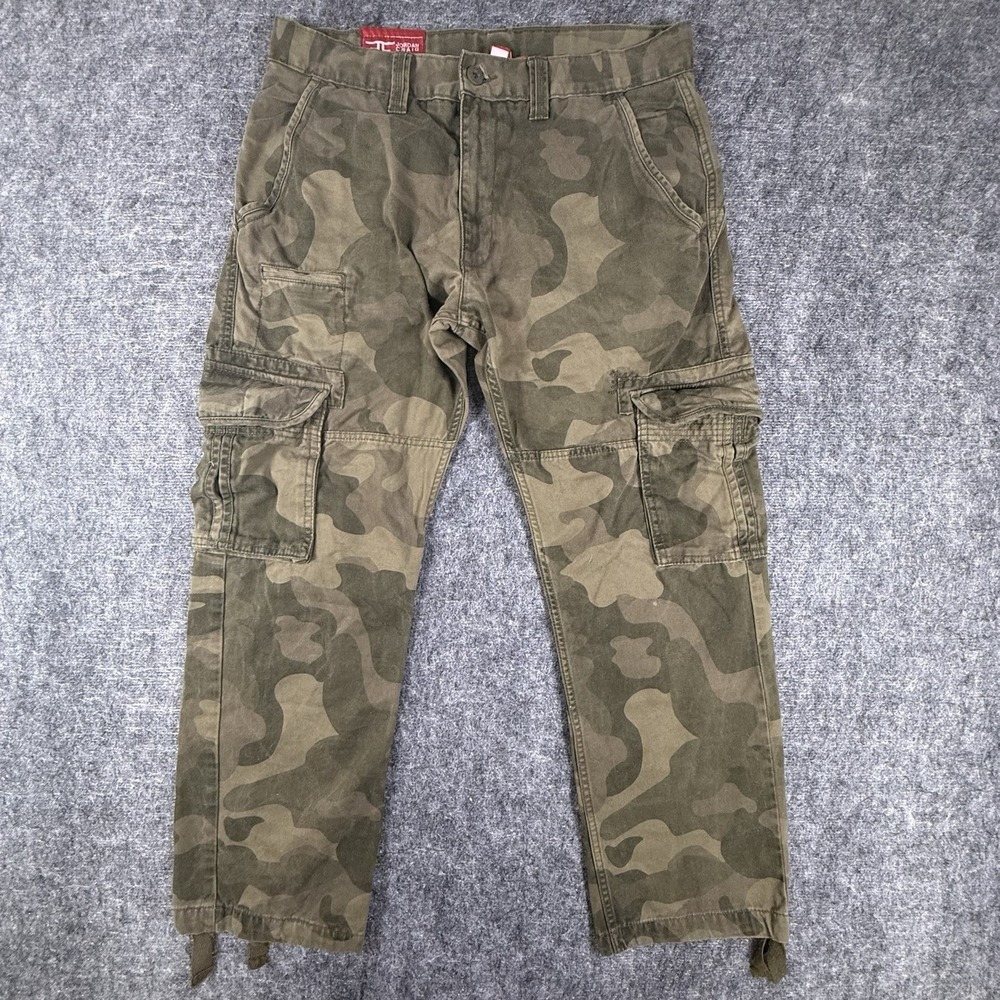 Jordan Craig Men 34x30 Camo Cargo Pants Green Tactical Combat Y2K Drawstring Hem